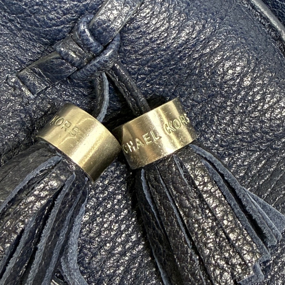 Michael Kors Navy Pebbled Leather Tassel Loafer Sneakers Silver Hardware Blue 7 - Picture 5 of 14